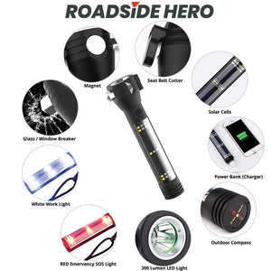 Roadside HERO ™ 9-IN-1 Multi-Function Solar Powered Flashlight / Survival Tool
