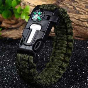 Paracord Bracelet 550lbs with Whistle, Fire Starter & Compass