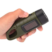 Dynamo Hand Crank and Solar Powered Waterproof LED Flashlight w/ Quick Snap Clip