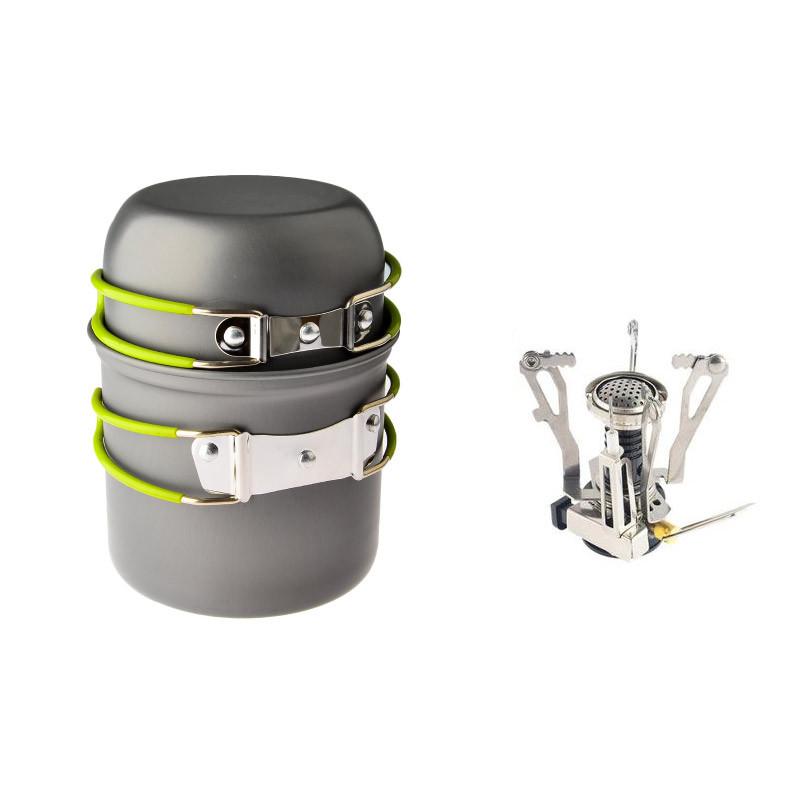 Ultralight Portable Outdoor Pot Pan & Stove Set with Piezo Ignition