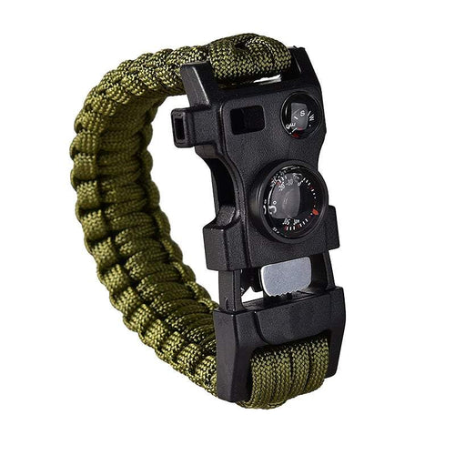 15-in-1 Paracord Bracelet 550lbs with Whistle, Fire Starter, Compass, Thermometer & Multi-Tool