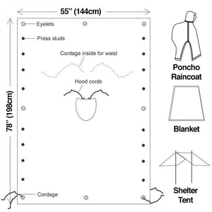 SA-RC1 Military Style Hooded Rain Poncho & Multi-Purpose Waterproof Shelter / Tent / Picnic Mat