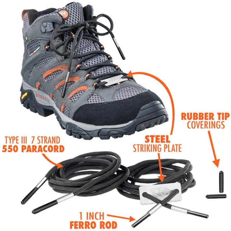 Multi-Function Paracord Shoelaces with Ferrocerium Tipped Flint Fire Starter